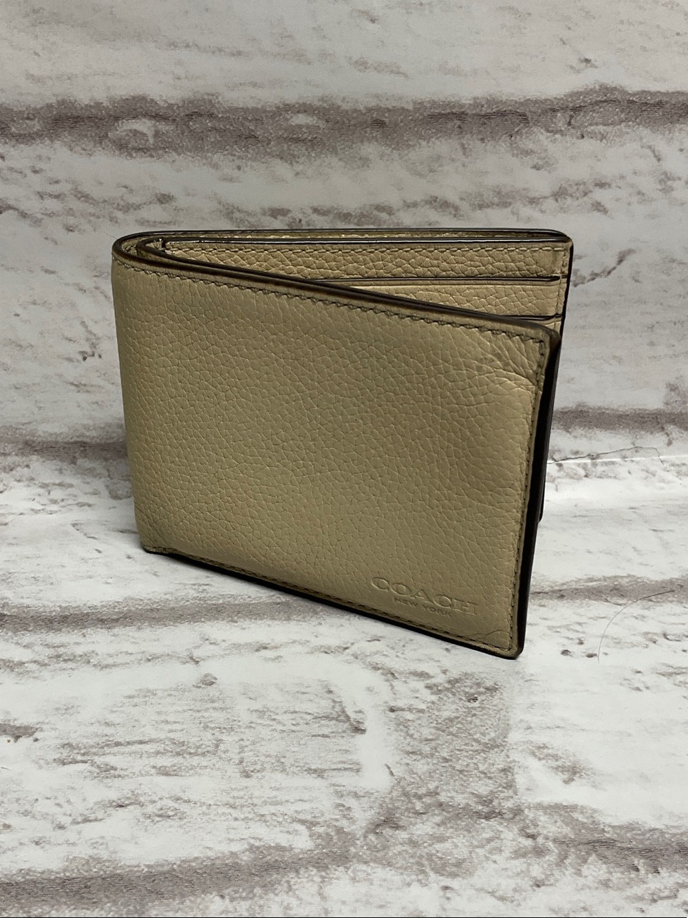 Coach Men’s Pebbled Leather Bifold Wallet in Beige